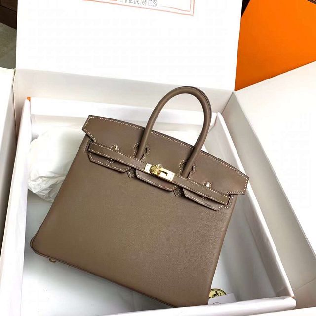 Hermes original swift leather birkin 25 bag H25-5 grey etoupe