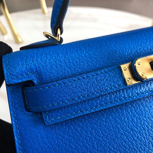 Hermes original goatskin mini kelly 19 bag KG0019 blue hydra 