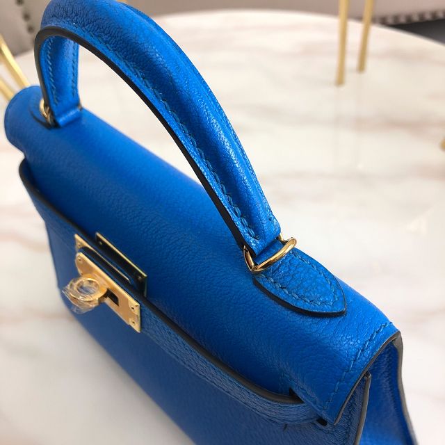 Hermes original goatskin mini kelly 19 bag KG0019 blue hydra 