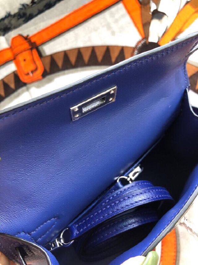 Hermes original goatskin mini kelly 19 bag KG0019 blue electrique