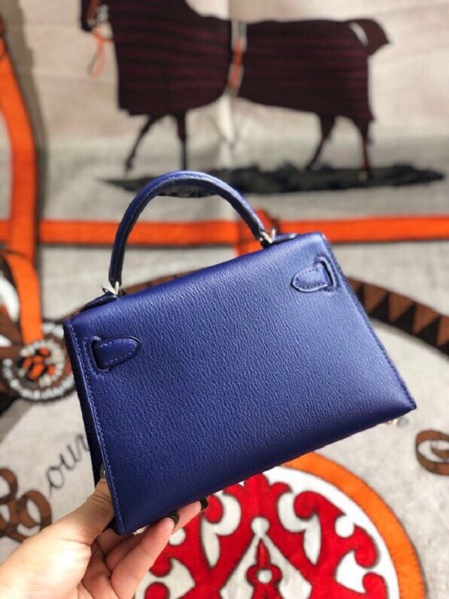 Hermes original goatskin mini kelly 19 bag KG0019 blue electrique