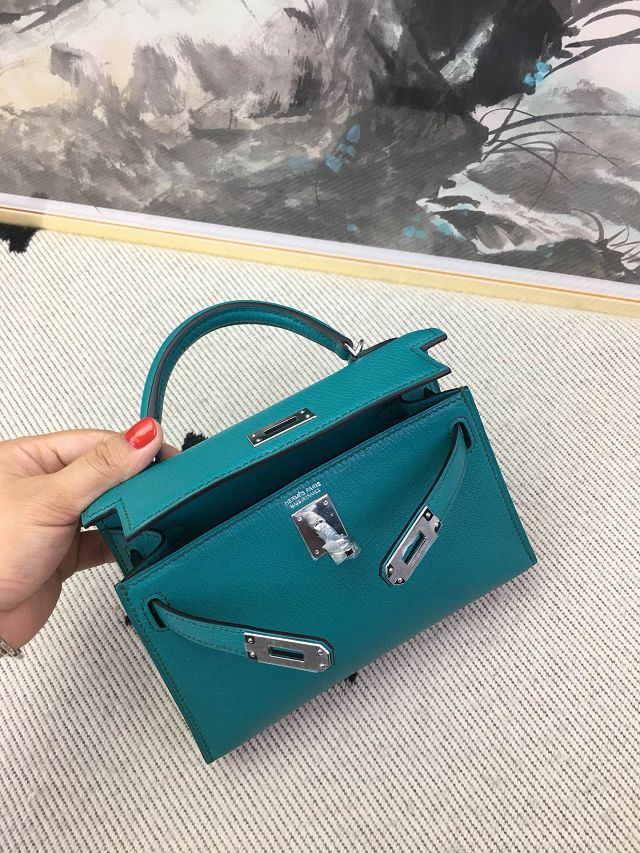 Hermes original goatskin mini kelly 19 bag KG0019 blue paon