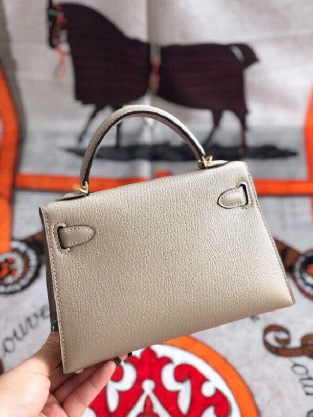 Hermes original goatskin mini kelly 19 bag KG0019 grey tourterelle