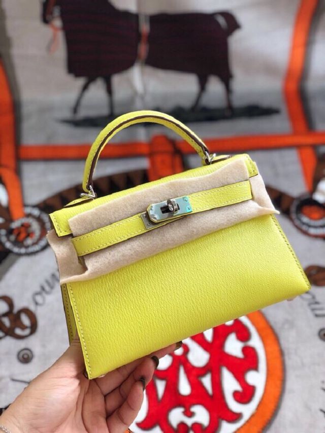 Hermes original goatskin mini kelly 19 bag KG0019 lemon yellow