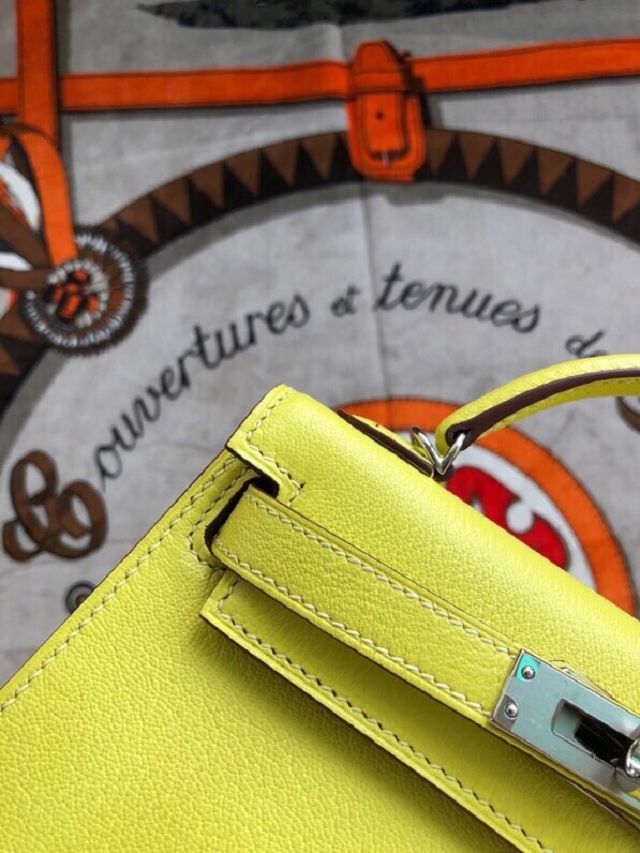 Hermes original goatskin mini kelly 19 bag KG0019 lemon yellow