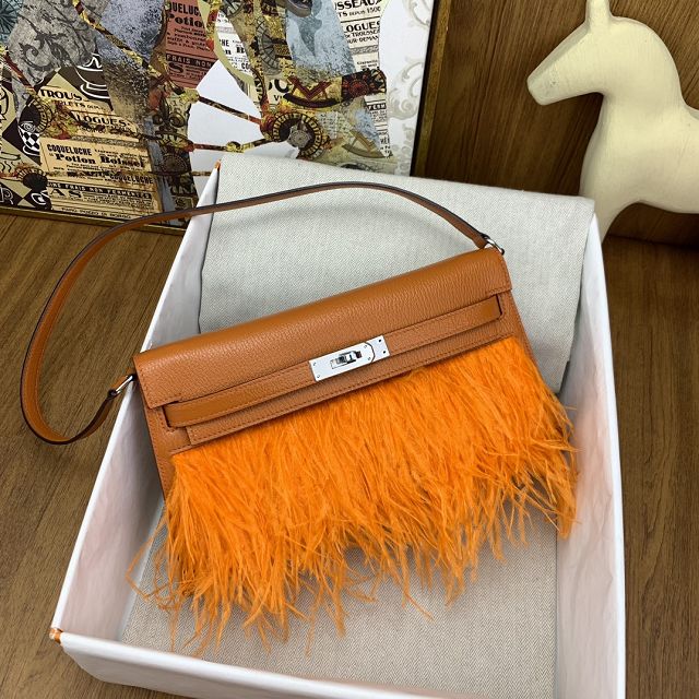 Hermes original chamkila leather kelly elan KE0028-2 orange