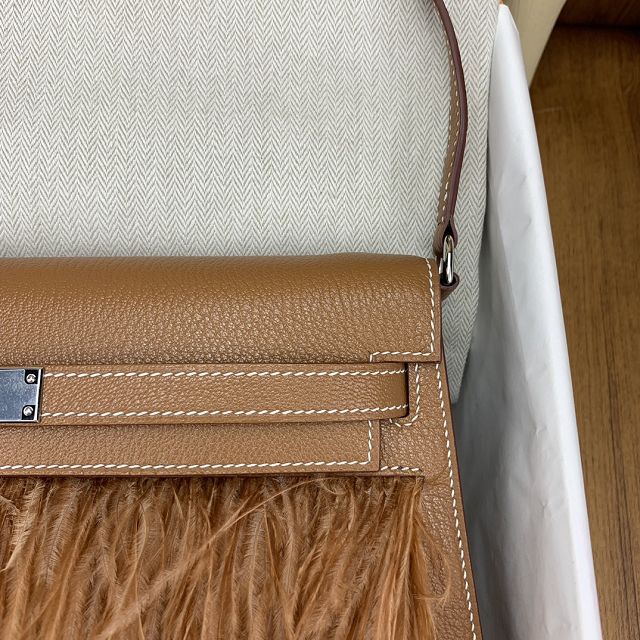 Hermes original chamkila leather kelly elan KE0028-2 gold brown