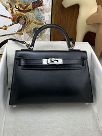 Hermes original box leather mini kelly 19 bag K0019 black