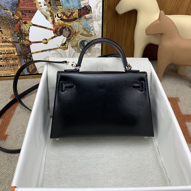 Hermes original box leather mini kelly 19 bag K0019 black