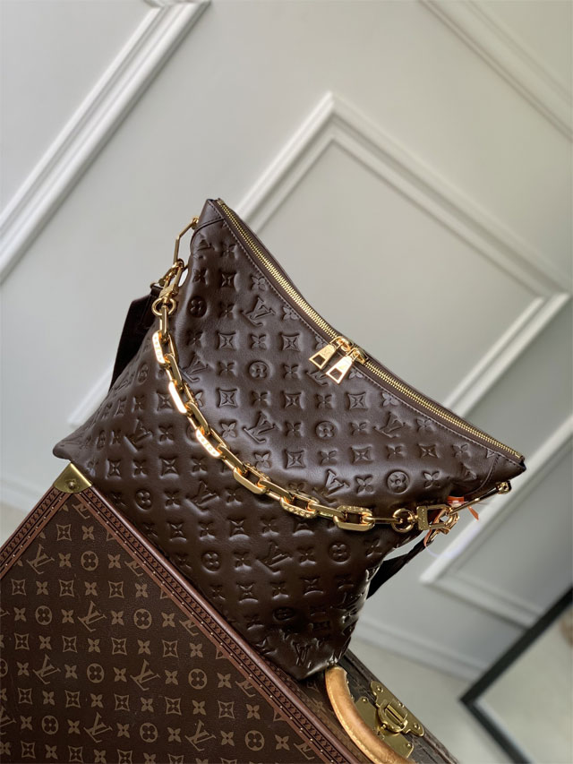 Louis vuitton original monogram calfskin coussin hobo MM M12072 chocolat