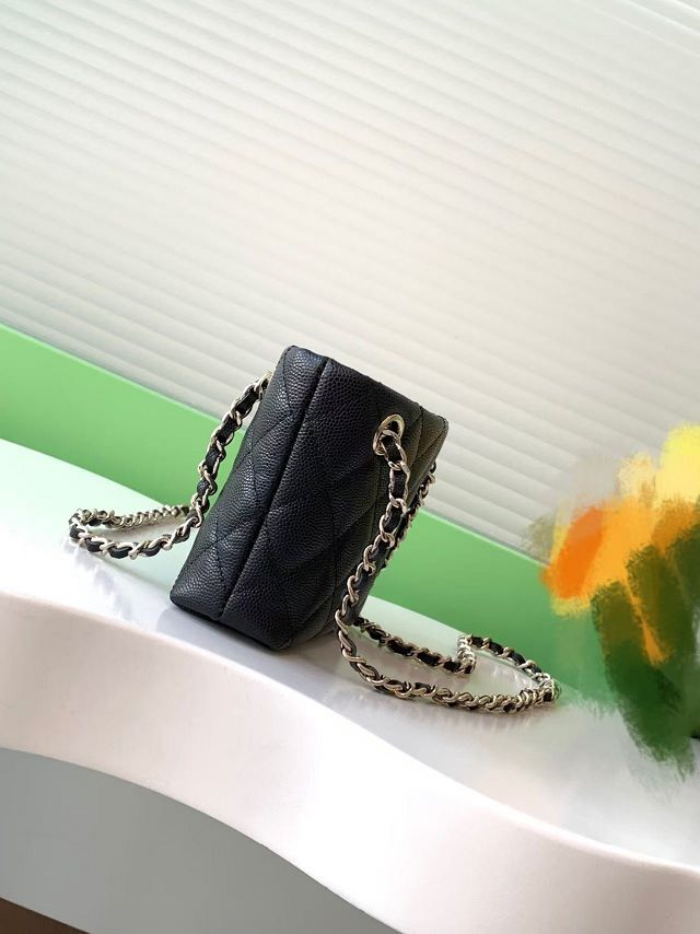 CC original grained calfskin mini clutch with chain AP4422 black