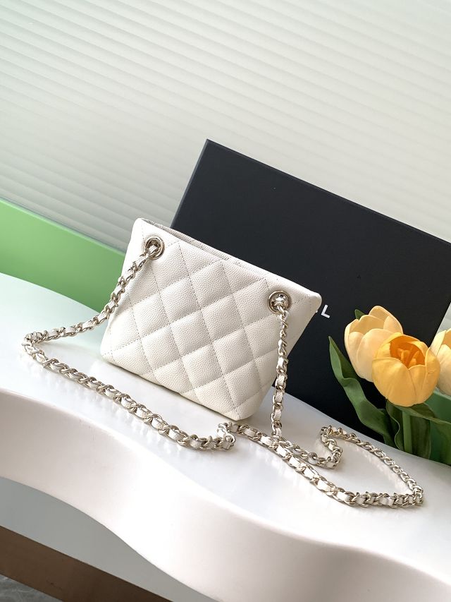 CC original grained calfskin mini clutch with chain AP4422 white