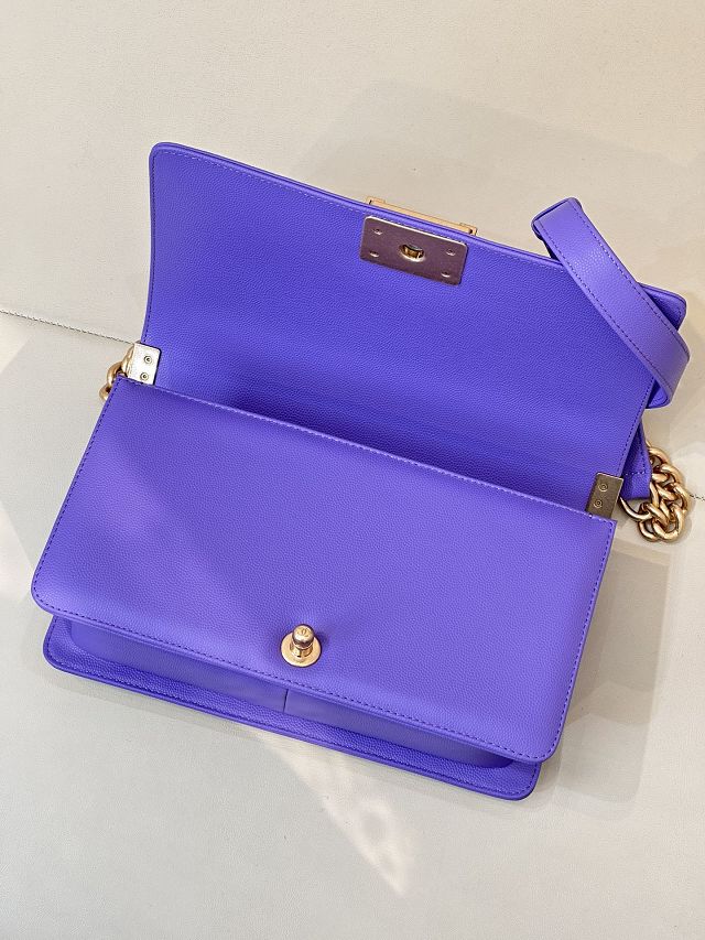 CC original grained calfskin medium boy handbag A67086 purple