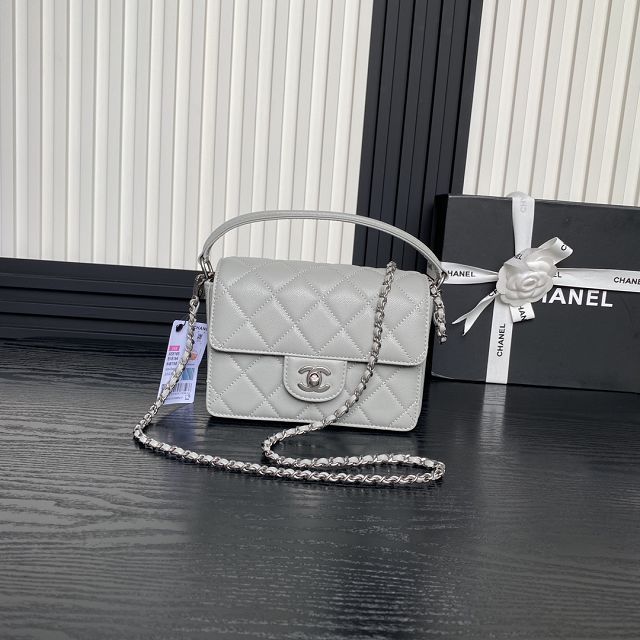 CC original grained calfskin small flap bag AS5165 grey