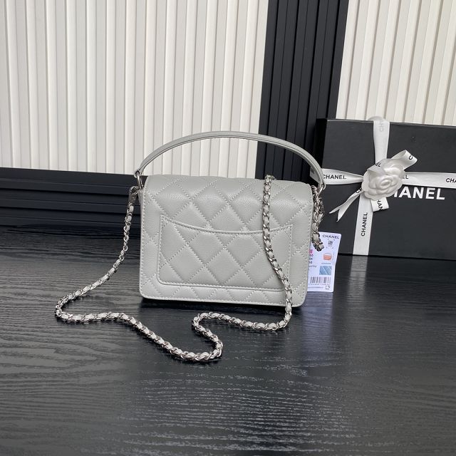 CC original grained calfskin small flap bag AS5165 grey