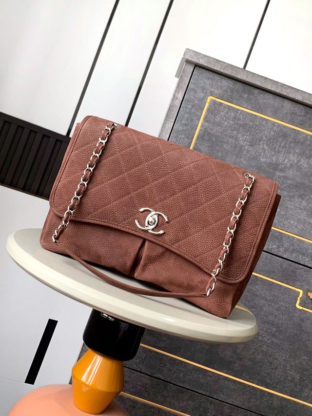 CC original suede calfskin large flap bag A99216 coffee