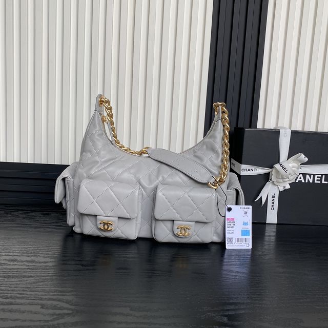 CC original lambskin maxi hobo bag AS5302 grey