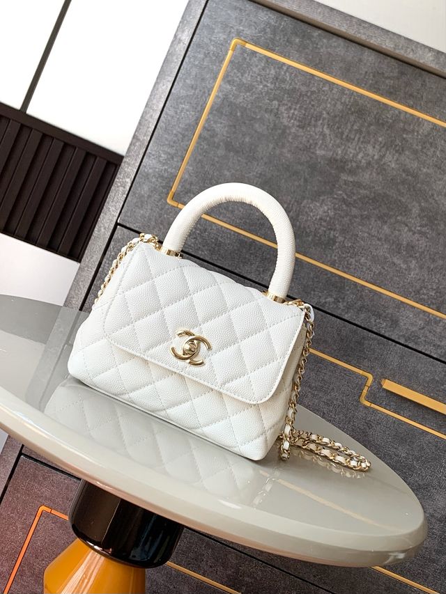 CC original calfskin nano coco handle bag AS4244 white