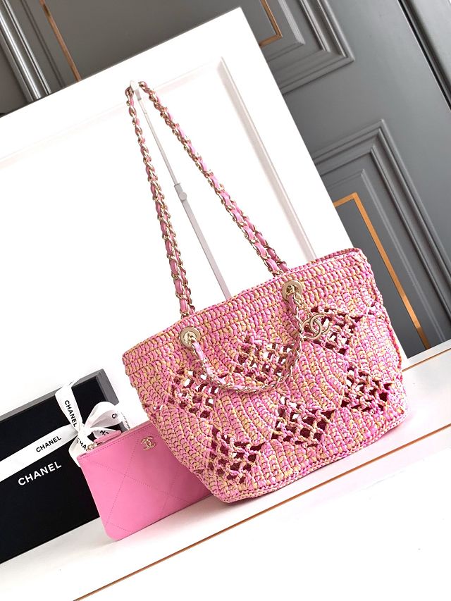 CC original raffia medium shopping bag AS4714 pink