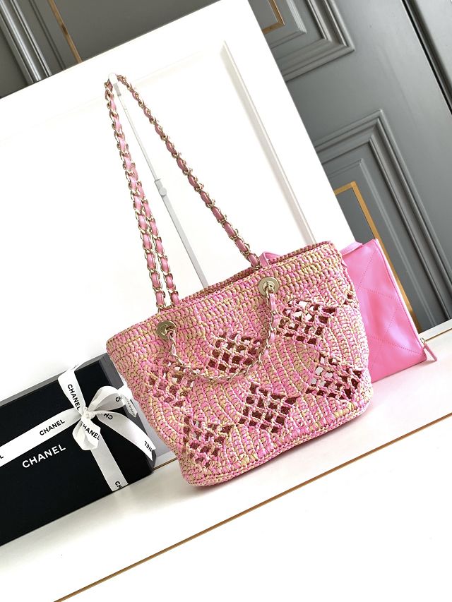 CC original raffia medium shopping bag AS4714 pink