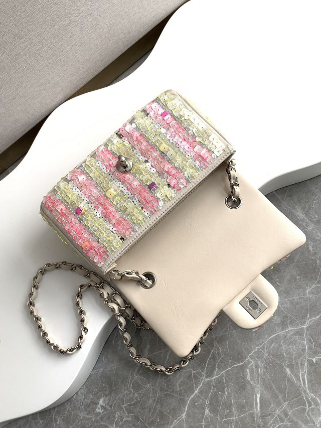 CC original sequins mini flap bag A01112 white&pink