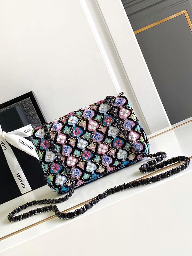 CC original sequins mini flap bag AS2090 black