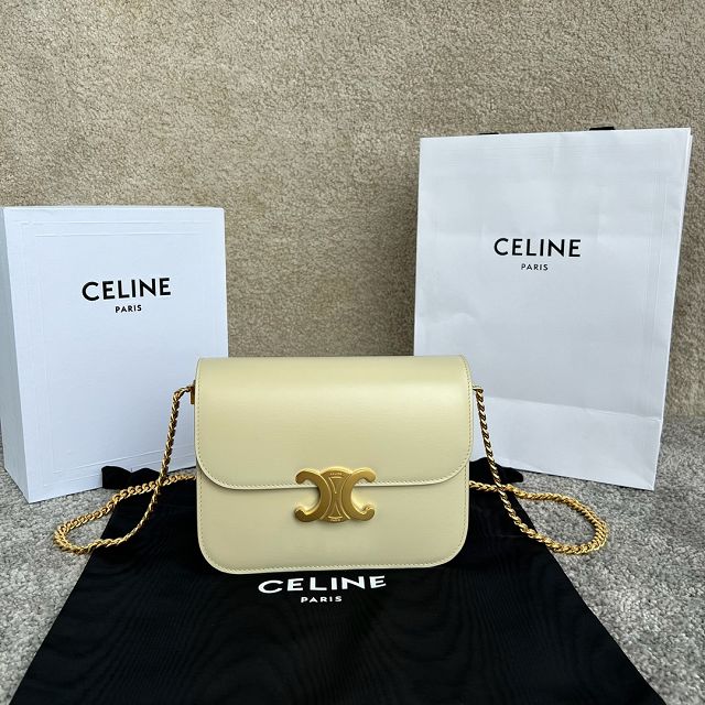 Celine original calfskin small triomphe chain bag 113583 beige