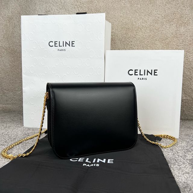 Celine original calfskin small triomphe chain bag 113583 black