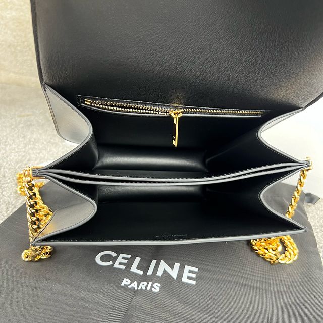 Celine original calfskin small triomphe chain bag 113583 black