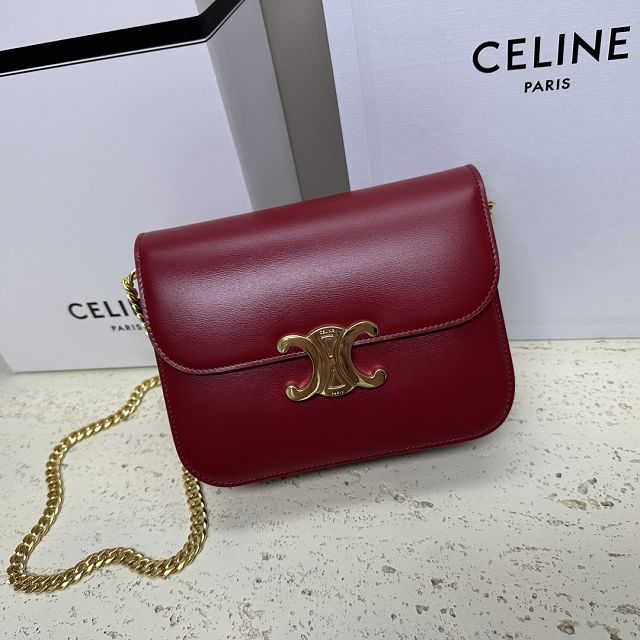 Celine original calfskin small triomphe chain bag 113583 burgundy