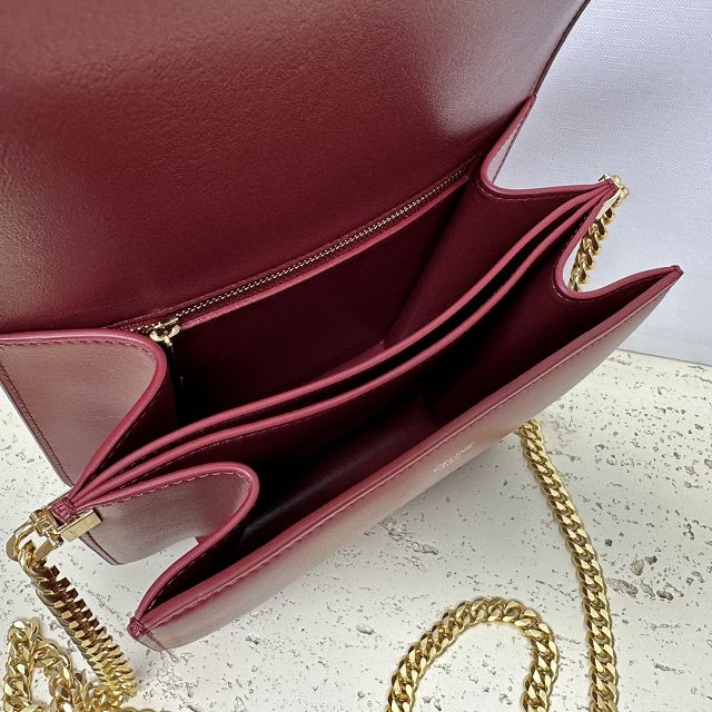 Celine original calfskin small triomphe chain bag 113583 burgundy