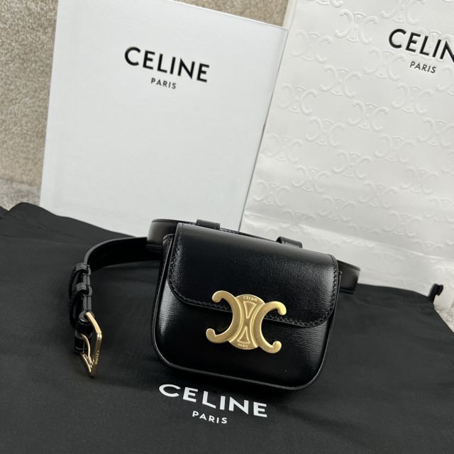 Celine original calfskin triomphe belt bag 4523 black