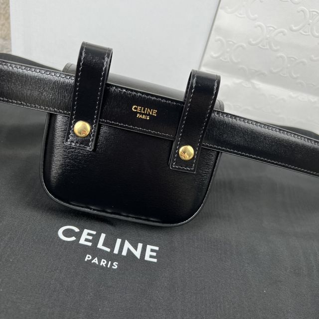 Celine original calfskin triomphe belt bag 4523 black