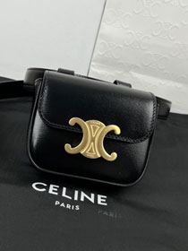 Celine original calfskin triomphe belt bag 4523 black