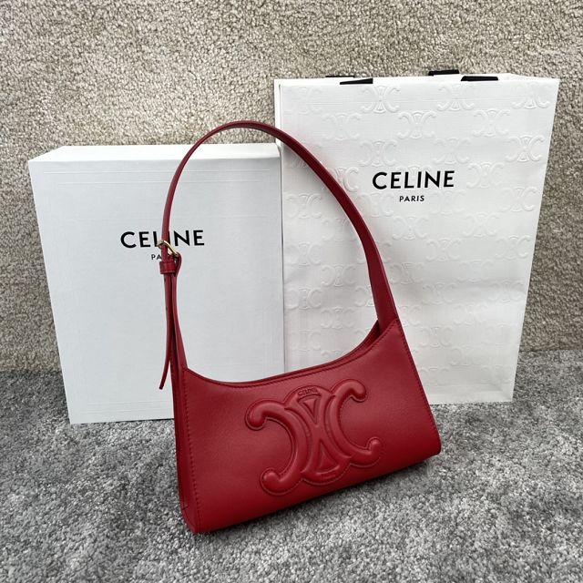 Celine original calfskin triomphe shoulder bag 198153 rose red