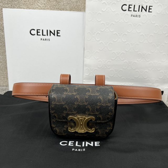 Celine original canvas triomphe belt bag 4523 tan