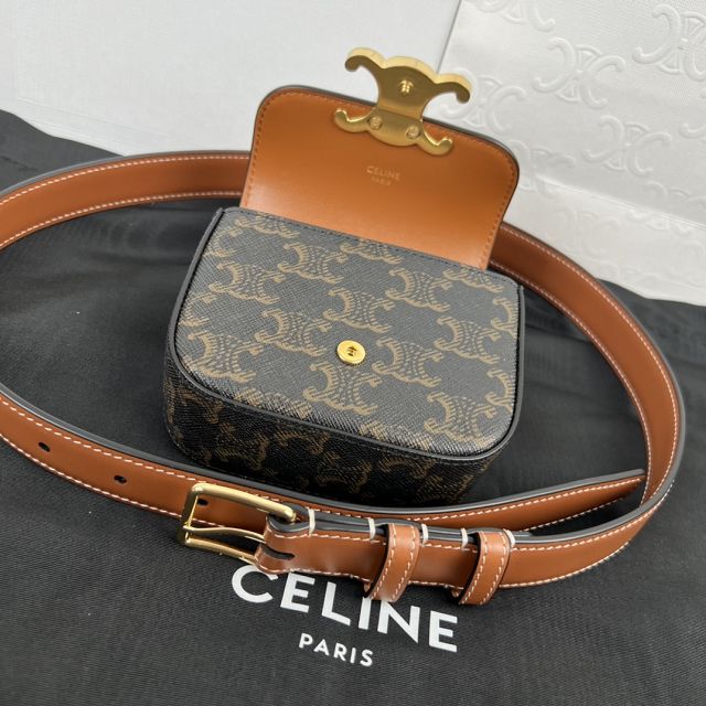 Celine original canvas triomphe belt bag 4523 tan