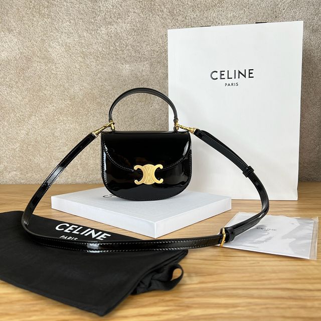 Celine original patent calfskin mini besace bag 10L063 black