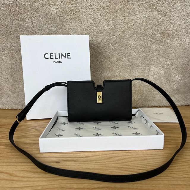 celine original calfskin mini soft 16 shoulder bag 100443 black