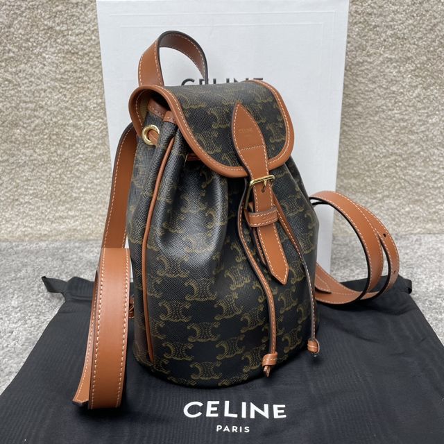 Celine original canvas triomphe mini backpack 197662 tan