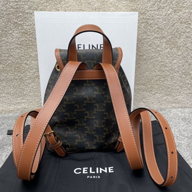 Celine original canvas triomphe mini backpack 197662 tan