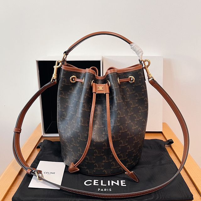 Celine original triomphe canvas bucket bag 116882 tan