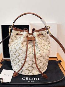 Celine original triomphe canvas bucket bag 116882 white