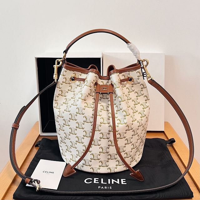 Celine original triomphe canvas bucket bag 116882 white