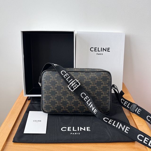 Celine original triomphe canvas messenger bag 197202 black