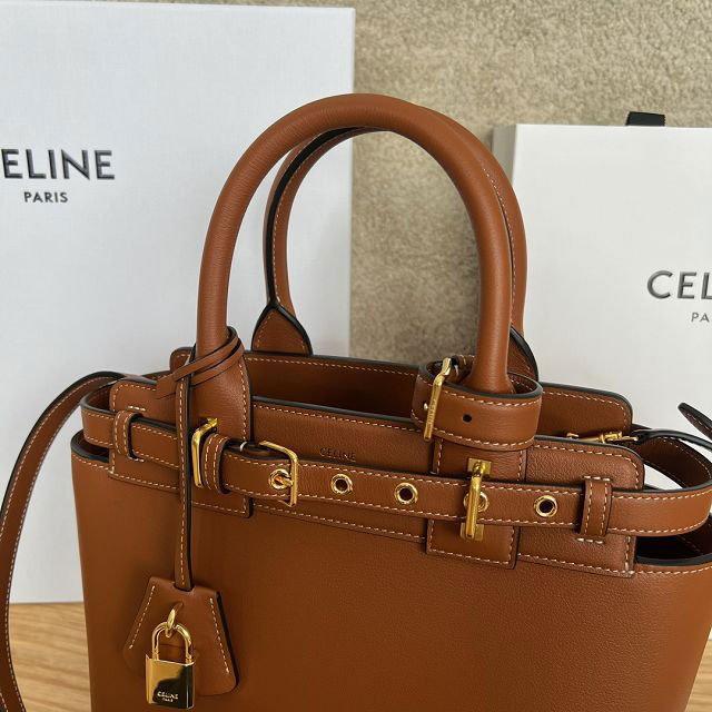 Celine original calfskin conti small handbag 114543 tan