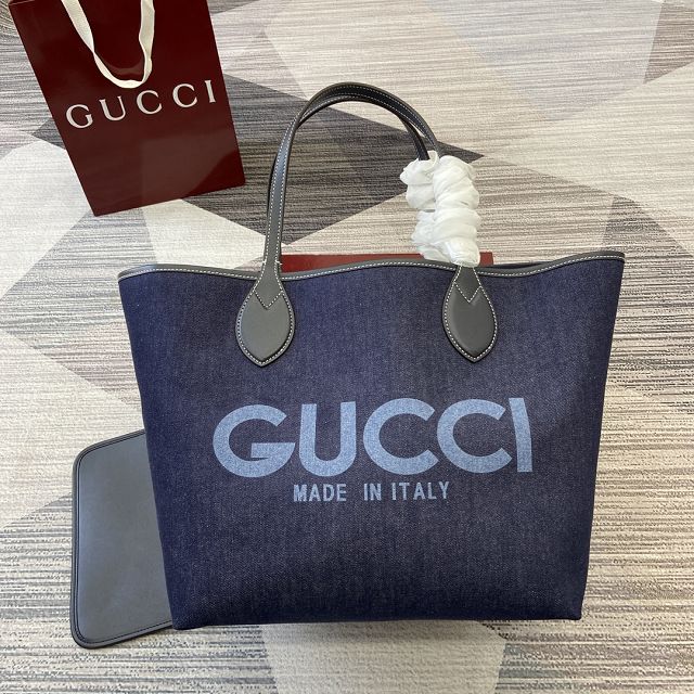 GG original denim totissima medium tote bag 820481 dark blue