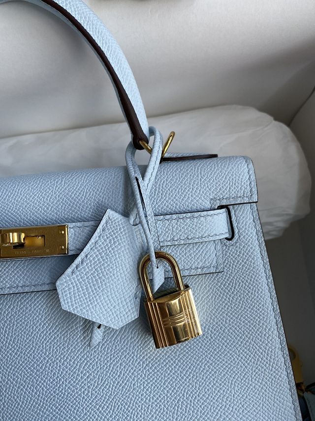 Hermes original epsom leather kelly 28 bag K28-2 azur