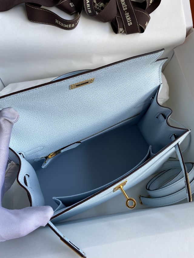 Hermes original epsom leather kelly 28 bag K28-2 azur