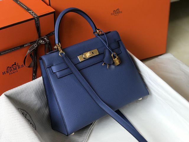 Hermes original epsom leather kelly 25 bag K25-1 blue agate	